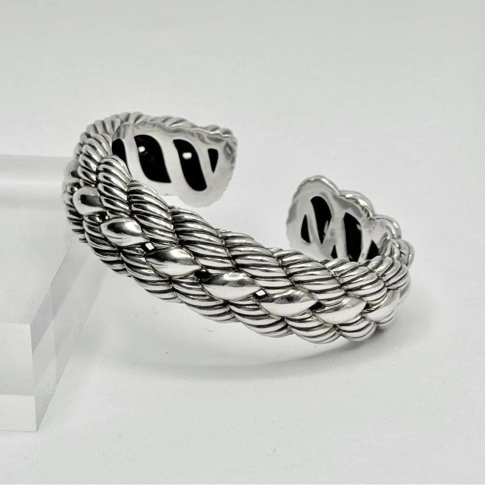 David Yurman  Sterling Silver Braided Cable Hinge Cuff Bracelet